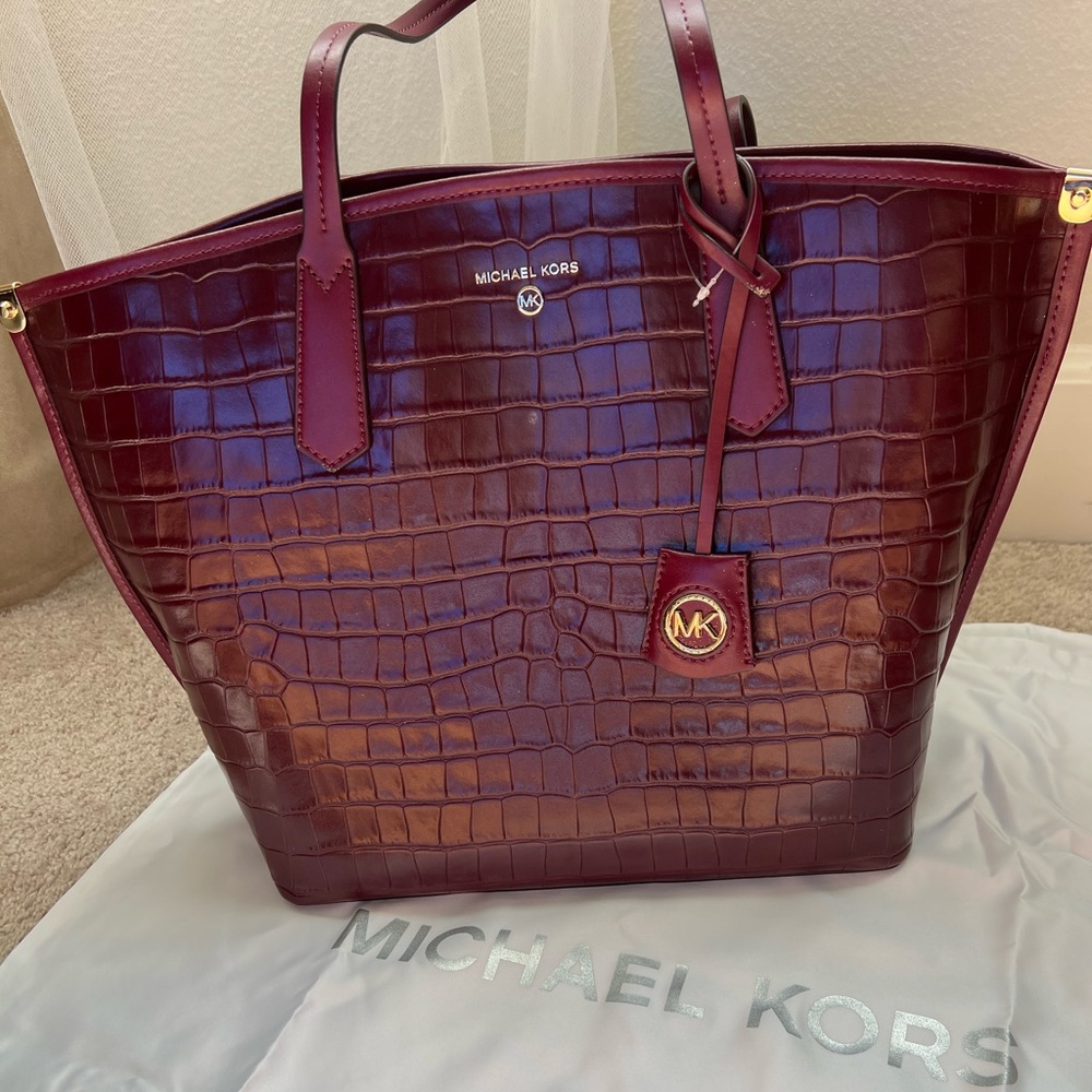 Michael Kors Purse Jane (DK Berry) Croc Embossed Leather